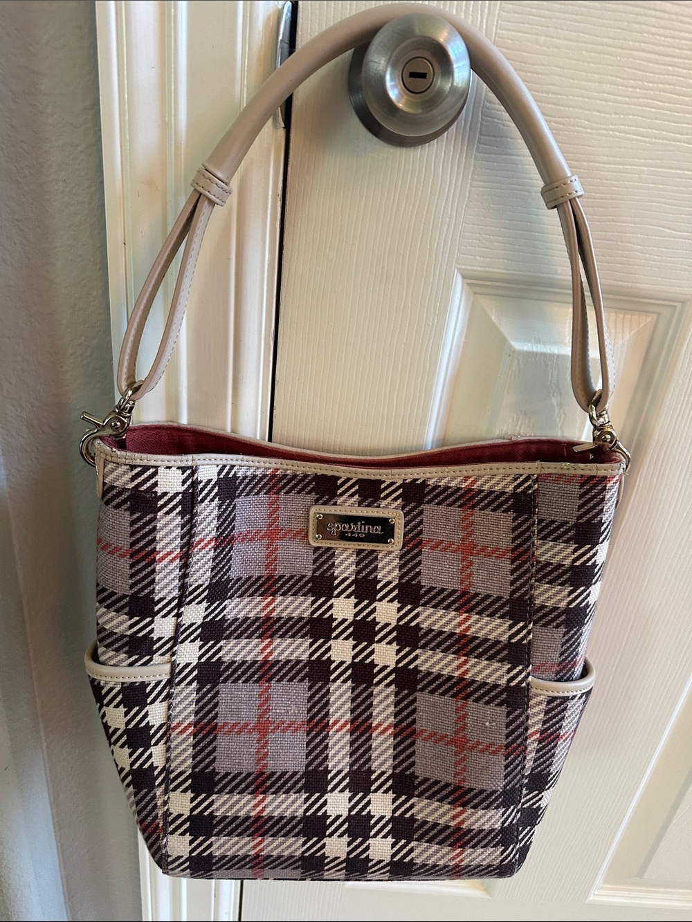 Spartina 449 Plaid Shoulder Bag in Beige, Black and Red